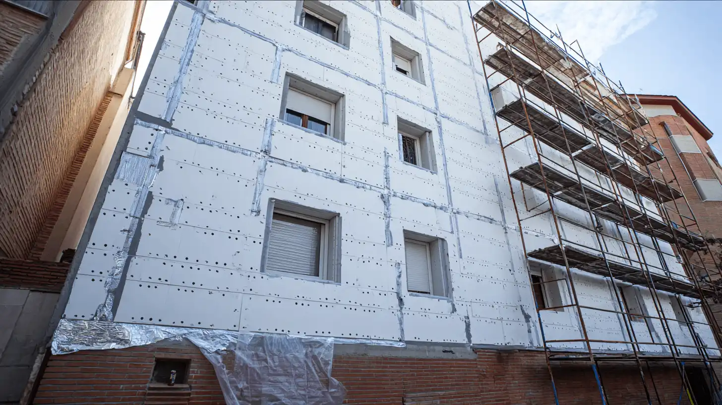 Instalación de paneles de aislamiento SATE con espigas sobre la fachada en Sabadell